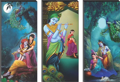 saf 6MM MDF RADHE KRISHNA Digital Reprint 15 inch x 6 inch Painting(Without Frame, Pack of 3)