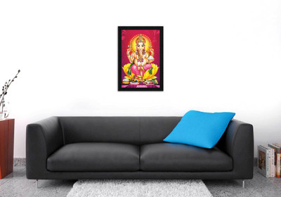 Art Amori Ganapati maharaj sitting on lotus Painting with Synthetic Frame Digital Reprint 20 inch x 14 inch Painting(With Frame)