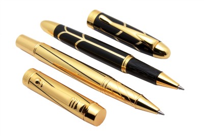 Ledos Set Of 2 - Stylish Prelude Black & Gold Roller Ball Pen Designer Pen Gift Set(Pack of 2, Ink Color - Blue)