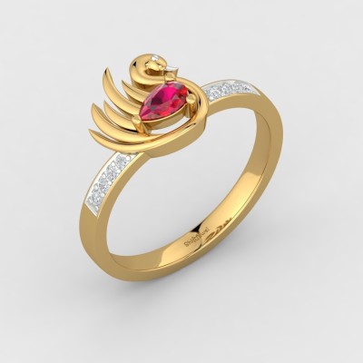 ShipJewel Red Swan Ring 14kt Diamond, Ruby Yellow Gold ring