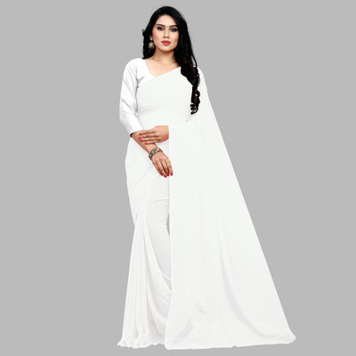 Sidhidata Dyed, Solid/Plain Daily Wear Georgette Saree(White)