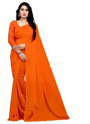 Sidhidata Dyed, Solid/Plain Daily Wear Georgette Saree(Orange)