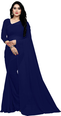 Sidhidata Dyed, Solid/Plain Bollywood Georgette Saree(Dark Blue)