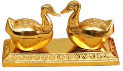 udaipuri handicraft Gold Metal Swan Shaped tilak chopra/kumkum box Decorative Showpiece  -  6 cm(Brass, Gold)