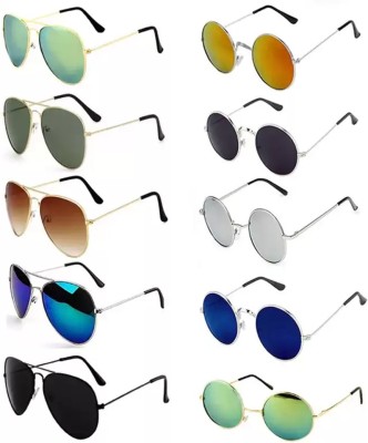 Elgator Aviator, Round Sunglasses(For Men & Women, Green, Brown, Blue, Black, Yellow, Silver)