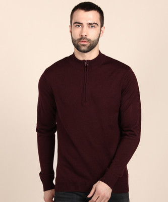 FLYING MACHINE Solid Turtle Neck Casual Men Maroon Sweater