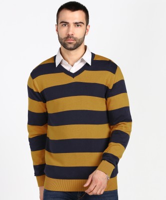 NUMERO UNO Woven V Neck Casual Men Yellow, Blue Sweater