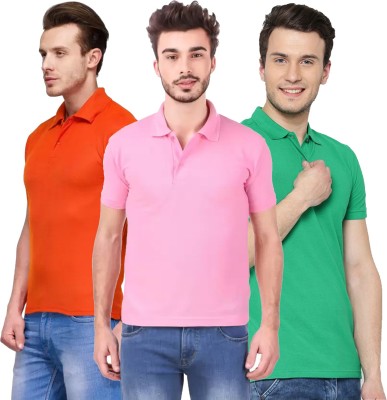 KEOTI Solid Men Polo Neck Green, Pink, Orange T-Shirt