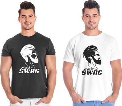 TurboWolf Printed Men Round Neck Multicolor T-Shirt(Pack of 2)