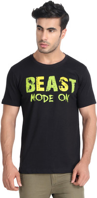 OORA Printed Men Round Neck Black T-Shirt