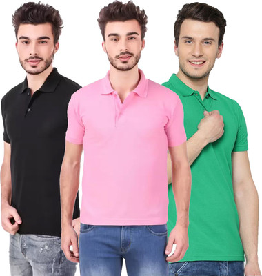 YUALIN CREATION Solid Men Polo Neck Multicolor T-Shirt