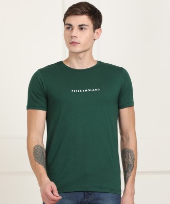 Peter England Solid Men Round Neck Dark Green T-Shirt