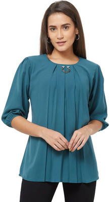 GO.4.IT Casual 3/4 Sleeve Solid Women Blue Top