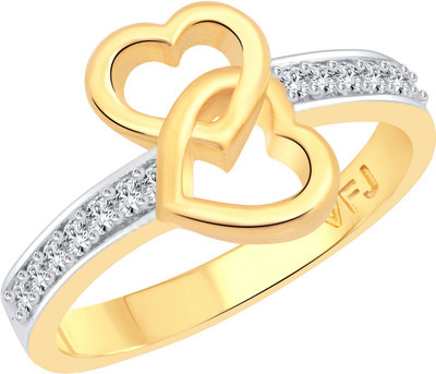 VIGHNAHARTA Valentine Stylish Double Heart Alloy Cubic Zirconia Gold Plated Ring