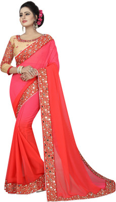Netal Designer Solid/Plain Bollywood Georgette Saree(Pink)