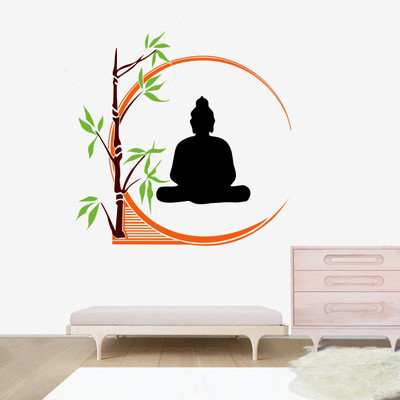 Decal O Decal 80 cm Lord Buddha Meditation Circle with Bamboo Tree Wall Stickers Self Adhesive Sticker(Pack of 1)
