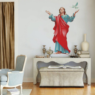 rawpockets 1 cm Lord Jesus and Peaceful Bird Self Adhesive Sticker(Pack of 1)