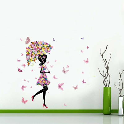 rawpockets 1 cm Girl Butterfly Umbrella Sticker Removable Sticker(Pack of 1)