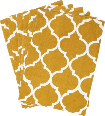 Dekor World Rectangular Pack of 6 Table Placemat(Yellow, Cotton)