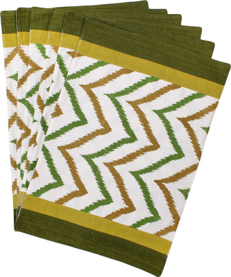 Dekor World Rectangular Pack of 6 Table Placemat(Green, Cotton)