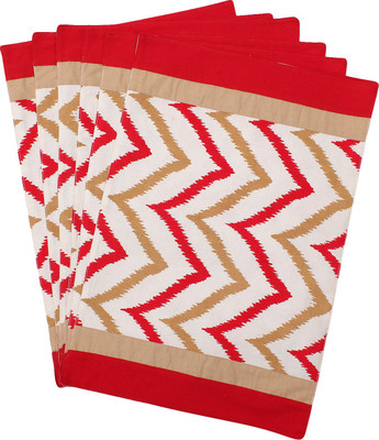 Dekor World Rectangular Pack of 6 Table Placemat(Red, Cotton)