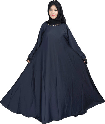 MODEST CITY Silk Blend Self Design Abaya With Hijab(Blue)