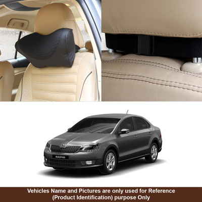 Oshotto Black Fabric Car Pillow Cushion for Skoda(Rectangular, Pack of 1)