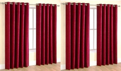 Styletex 270 cm (9 ft) Polyester Semi Transparent Long Door Curtain (Pack Of 4)(Plain, Maroon)