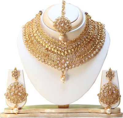 Ethnicking Alloy Gold-plated Gold, White Jewellery Set(Pack of 1)