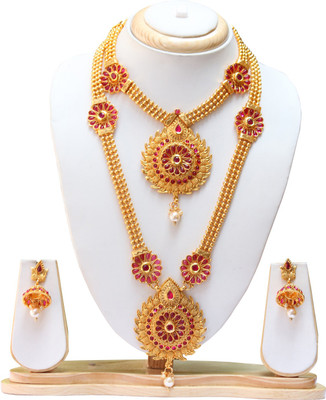Ethnicking Brass, Copper, Alloy Gold-plated Gold, Pink Jewellery Set(Pack of 1)