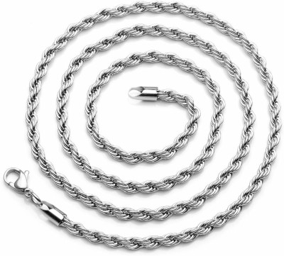 the jewelbox Rope Rhodium Plated Stainless Steel Chain