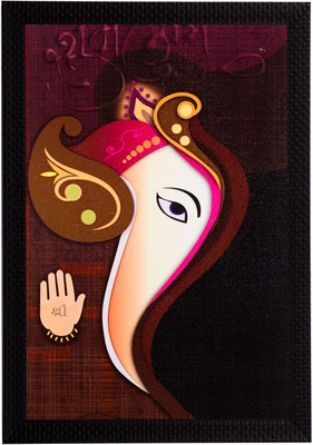 eCraftIndia Lord Ganesha Abstract Face Satin Matt Texture UV Ink 14 inch x 11 inch Painting(With Frame)