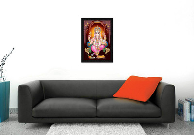 Art Amori Lord Ganesh Religious Painting with Synthetic Frame Digital Reprint 20 inch x 14 inch Painting(With Frame)