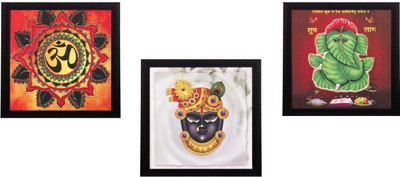 eCraftIndia Set Of 3 Krishna Satin Matt Texture UV Ink 10 inch x 30 inch Painting(With Frame, Pack of 3)