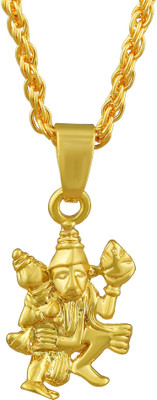 morir Bajrang Bali Pawan Putra Hanuman with Sanjeevani Design Chain Pendant Gold-plated Brass Pendant