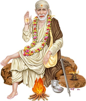 god & god's 38 cm Sai Baba Modern Art 134 Self Adhesive Sticker(Pack of 1)