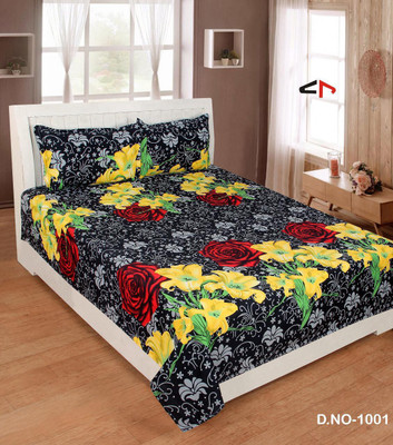 satvik handloom 150 TC Cotton Double Printed Flat Bedsheet(Pack of 1, Multicolor)