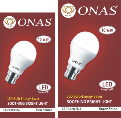Onas 15 W, 18 W Standard B22 LED Bulb(White, Pack of 2)