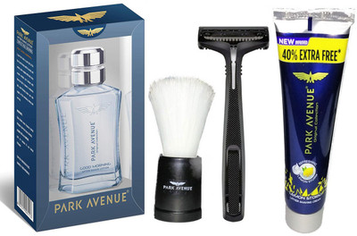 PARK AVENUE Shaving Kit With Good Morning After Shave Lotion 50ml + Lemon Storm Shaving Cream 84g + Shaving Brush + Razor(4 Items in the set) PARK AVENUE Shaving Kit With Good Morning After Shave Lotion 50ml + Lemon Storm Shaving Cream 84g + Shaving Brush + Razor(4 Items in the set)