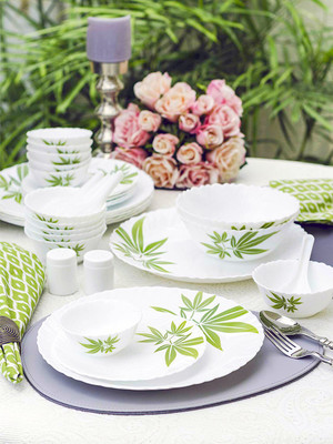 LAOPALA Pack of 47 Opalware Trinity Green Dinner Set(White, Microwave Safe)