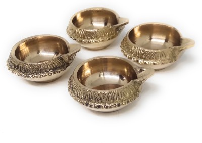 Astrosale Ashtdhatu Kuber Diya Oil Lamp in Brass for Puja Temple - 4 Piece ( Size-Medium ) Brass (Pack of 4) Table Diya(Height: 1 inch)