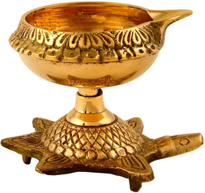 Sofix Brass Kuber Diya for Puja Item Akhand Turtle Diya For Diwali - (2.2*1.7*1.5)in Brass, Copper Table Diya(Height: 1.5 inch)
