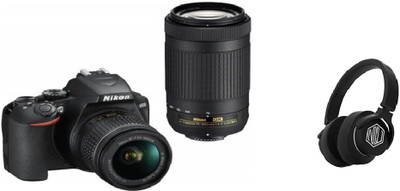 Nikon D3500 DSLR Camera Body with Dual lens: 18-55 mm f/3.5-5.6 G VR and AF-P DX Nikkor 70-300 mm f/4.5-6.3G ED VR - (With Starboy Headphone) DSLR Camera Body with Dual lens: 18-55 mm f/3.5-5.6 G VR and AF-P DX Nikkor 70-300 mm f/4.5-6.3G ED VR(Black)