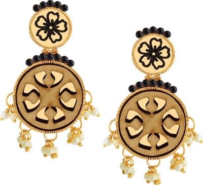 SPARGZ Floral Festive Gold Plated Black Stone & Bead Dangle Earring Alloy Drops & Danglers