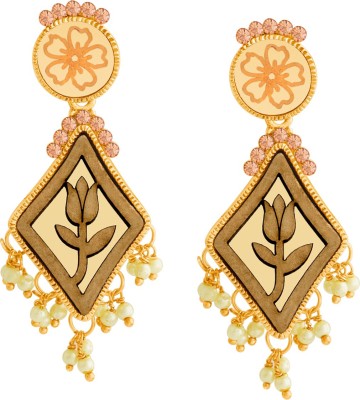 SPARGZ Floral Festive Gold Plated AD Stone & Bead Dangle Earring Alloy Drops & Danglers