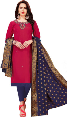 Leeza Store Cotton Blend Embroidered Salwar Suit Material