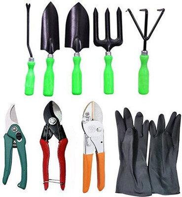 IBEX Gardening Tools Set of 5, and Pruner, Flamingo Cutter Garden Tool Kit(9 Tools)