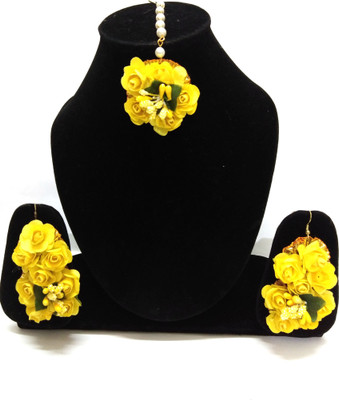 Naazzfashionhub Fabric, Paper Yellow, Green Jewellery Set(Pack of 1)