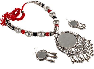 Lucky Jewellery Alloy Black Silver Silver, Black, Red Jewellery Set(Pack of 1)