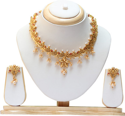Ethnicking Alloy Gold-plated Red, White Jewellery Set(Pack of 1)